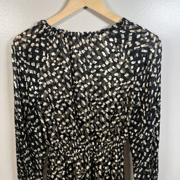 Theory Confetti Print Long Sleeve Silk Blend Dress Size Small Black Tan Career - Picture 9 of 11